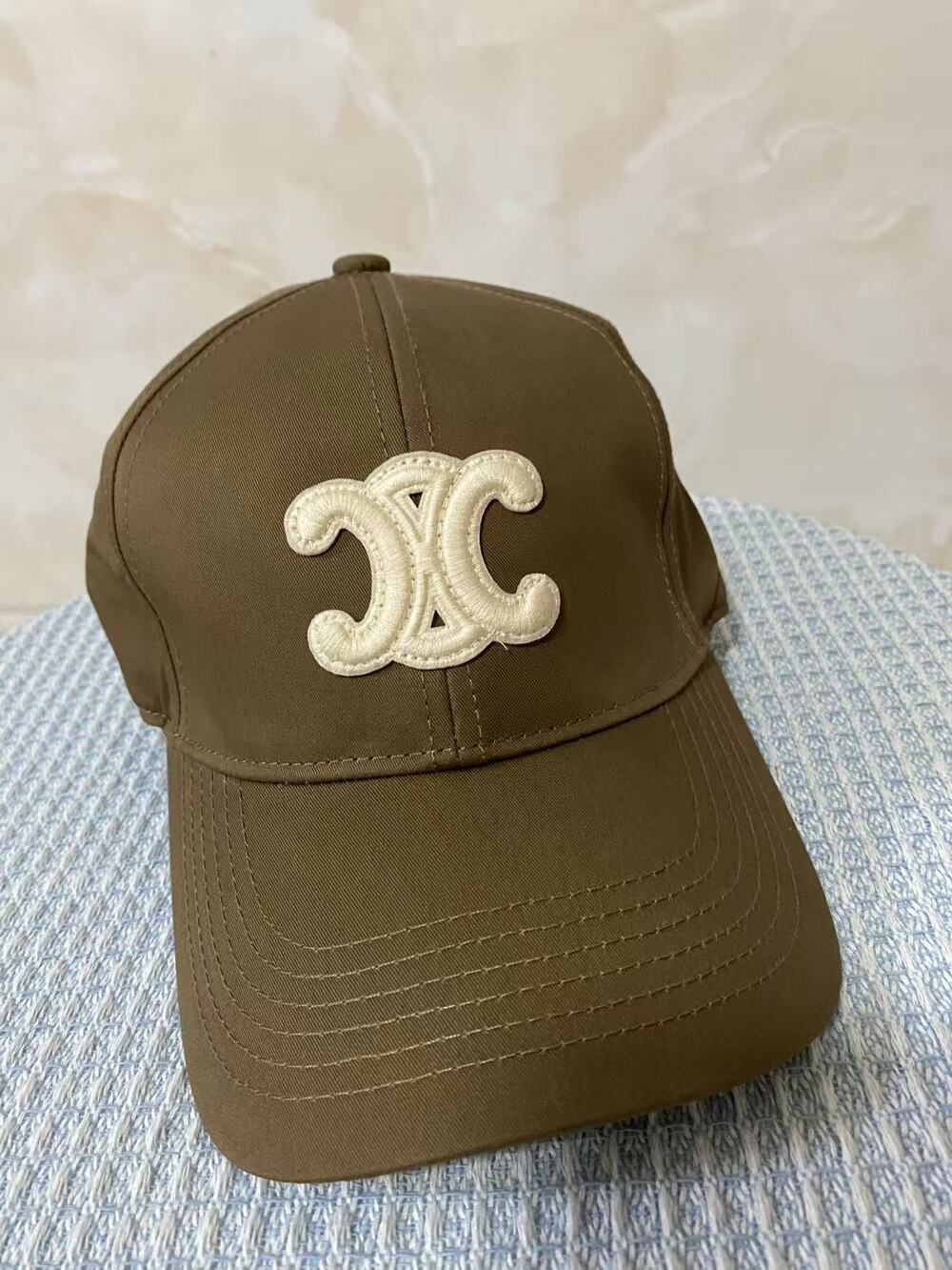 Celine Triomphe Logo Embroidered Olive Brown Baseball Cap